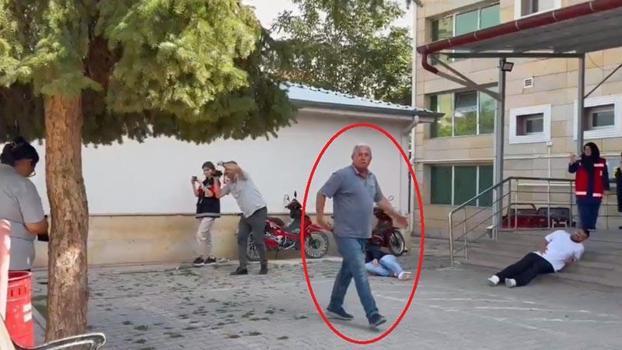 Mahalle muhtarı hastane önündeki tatbikatı gerçek sandı; o anlar görüntülendi