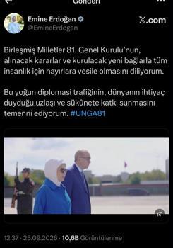 Emine Erdoğan'dan BM 81'inci Genel Kuruluna ilişkin paylaşım