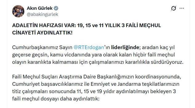 Bakan Gürlek: 3 faili meçhul dosyayı daha aydınlattık