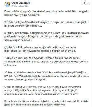 Emine Erdoğan'dan 'Sıfır Atık' paylaşımı