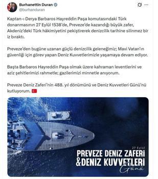 İletişim Başkanı Duran, 'Deniz Kuvvetleri Günü'nü tebrik etti