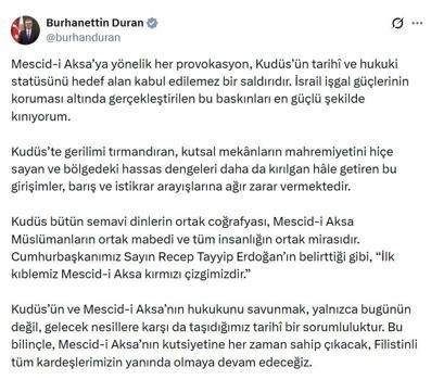İletişim Başkanı Duran: İsrail işgal güçlerinin koruması altında gerçekleştirilen bu baskınları kınıyorum