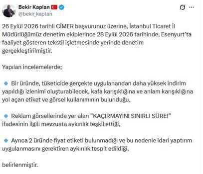 Ticaret Bakanlığı'ndan Esenyurt'ta tekstil işletmesine yapılan denetime ilişkin açıklama