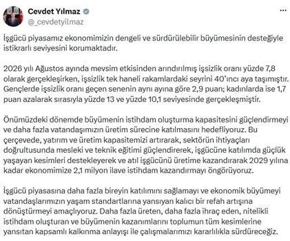 Cumhurbaşkanı Yardımcısı Yılmaz: İş gücü piyasamız istikrarlı seviyesini korumaktadır