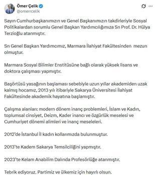 AK Parti Sosyal Politikalardan Sorumlu Genel Başkan Yardımcılığına Terzioğlu atandı