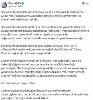 AK Parti'li Çelik: Yeni Partililerin Genel Kurul’u terk etmeleri Meclis’imize saygısızlıktır