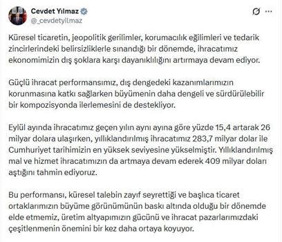 Cevdet Yılmaz: İhracatımızın vatandaşımızın refahına daha güçlü yansımasını sağlayacağız