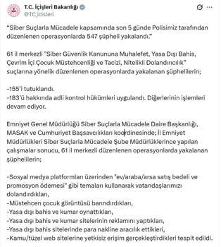 61 ilde siber suç operasyonları: 155 tutuklama