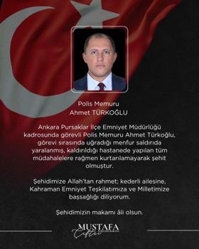 Bakan Çiftçi'den, şehit polis memuru için taziye mesajı