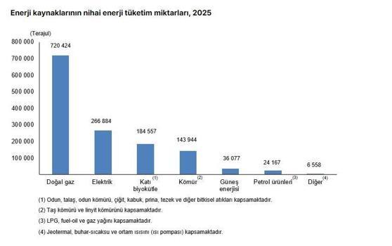 Hanehalkı toplam nihai enerji tüketimi 1,3 milyon terajul oldu