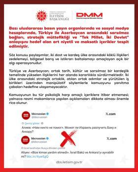DMM’den Türkiye-Azerbaycan ilişkilerini hedef alan içeriklere ilişkin açıklama