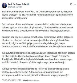 Bakan Bolat: Israel Katz’ın küstah açıklamalarını en sert şekilde lanetliyorum