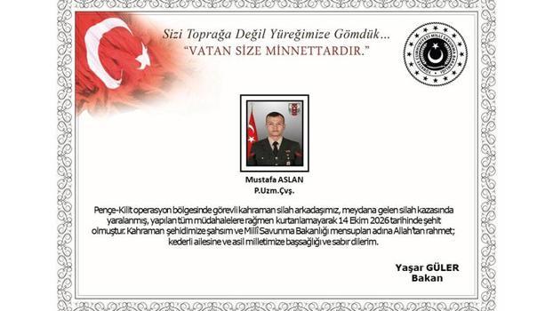 Silah kazasında yaralanan asker şehit oldu