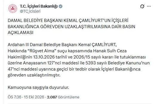 Damal Belediye Başkanı Çamliyurt, görevden uzaklaştırıldı
