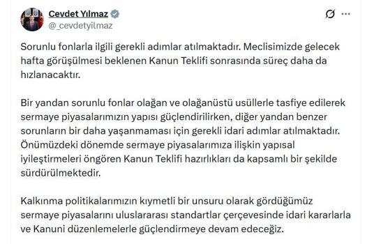 Cumhurbaşkanı Yardımcısı Yılmaz: Sorunlu fonlarla ilgili gerekli adımlar atılmaktadır