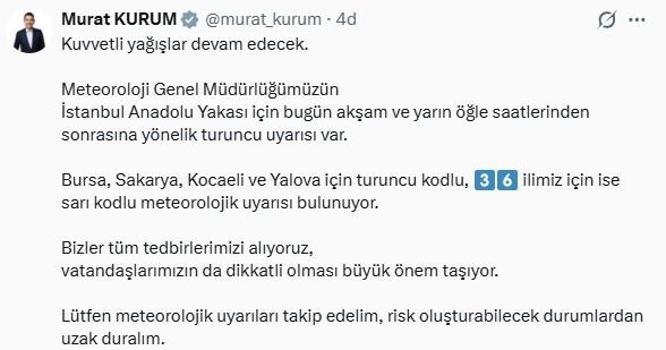 Bakan Kurum: Kuvvetli yağışlar devam edecek