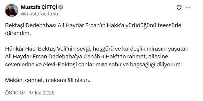 Bakan Çiftçi'den Ali Haydar Ercan için taziye mesajı