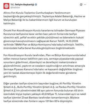 Fon Kurulu'ndan 6'ıncı toplantı: Tasfiye sürecinde olan fonların sayısı 131'den 65'e düştü