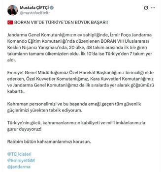 Bakan Çiftçi'den keskin nişancı yarışmasında dereceye girenlere tebrik