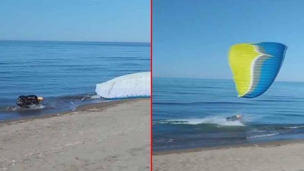 Ordu'da yamaç paraşütçüsü denize indi
