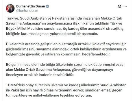 İletişim Başkanı Duran: Mekke Anlaşması'nın TBMM'ye sunulması önemli bir aşamadır