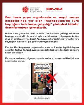 DMM: Azerbaycan’da Türk bayrağının indirilmeye çalışıldığı iddiaları asılsızdır
