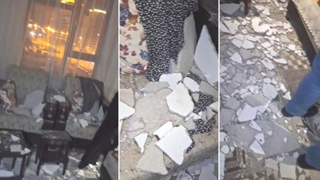 Evde otururken tavandan kopan moloz yığını altında kalan kadın yaralandı