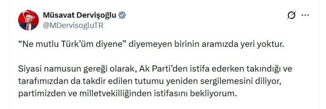 Dervişoğlu'ndan, Fakıbaba için istifa açıklaması