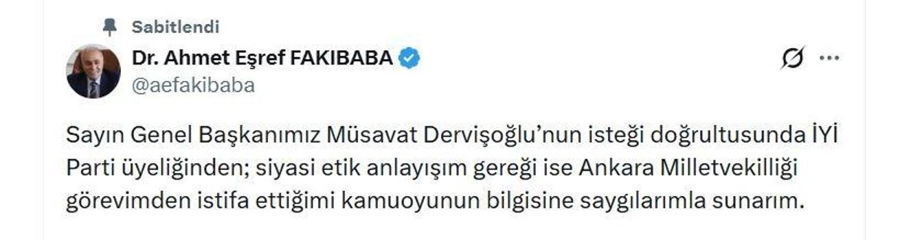 İYİ Partili Fakıbaba'dan istifa kararı
