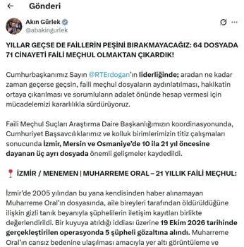 Bakan Gürlek: 64 dosyada 71 cinayeti faili meçhul olmaktan çıkardık