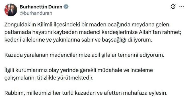İletişim Başkanı Duran'dan, yaşamını yitiren madenciler için başsağlığı mesajı