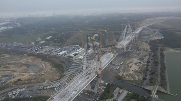 Sazlıdere Köprüsü'ndeki çalışmalar havadan görüntülendi