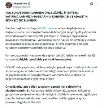 Bakan Gürlek: Önceliğimiz, iade edilen tutarların gerçek hak sahiplerine ulaştırılmasıdır