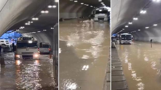 Pendik'te sağanağın ardından tüneli su bastı