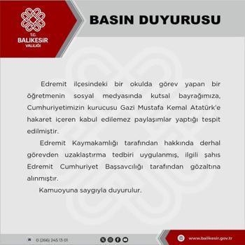 Türk bayrağına ve Atatürk’e hakaret içerikli paylaşımda bulunan öğretmen gözaltına alındı
