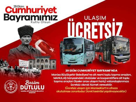 Manisa'da Cumhuriyet Bayramı'nda toplu taşıma ücretsiz olacak