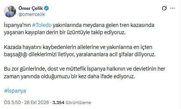 AK Parti'li Çelik'ten, İspanya'ya taziye mesajı