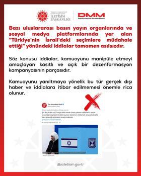 DMM: Türkiye'nin İsrail'deki seçimlere müdahale ettiği iddiaları asılsızdır