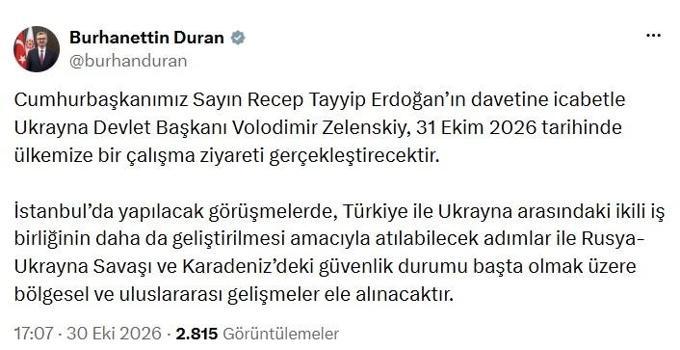 Ukrayna Devlet Başkanı Zelenskiy, Türkiye'ye gelecek