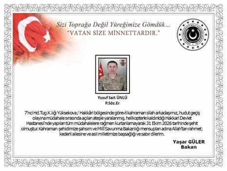 Hakkari'de hudut geçiş olayına müdahale ederken açılan ateşle yaralanan asker şehit oldu