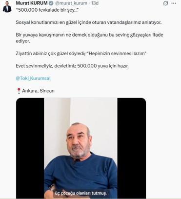 Bakan Kurum'dan 'sosyal konut' paylaşımı: Devletimiz 500 bin yuva için hazır