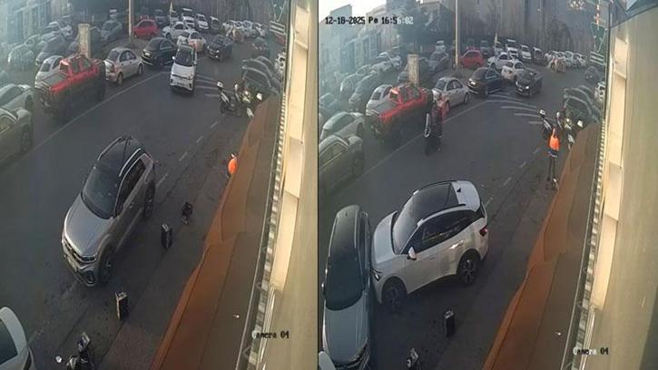 Maltepe'de sürücüsünün fren yerine gaza bastığı otomobil, başka araca çarptı; kaza kamerada