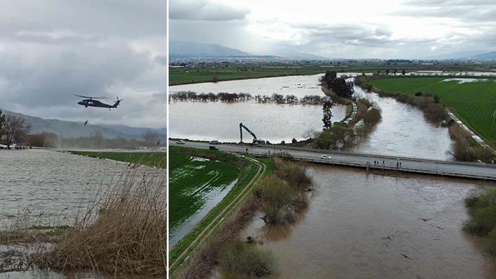 Büyük Menderes Nehri taştı; mahsur kalan çiftlik sahibi, jandarma helikopteri ile kurtarıldı