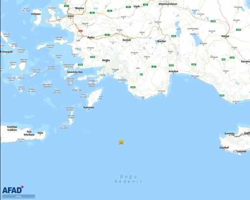 Akdeniz'de 4.5 büyüklüğünde deprem