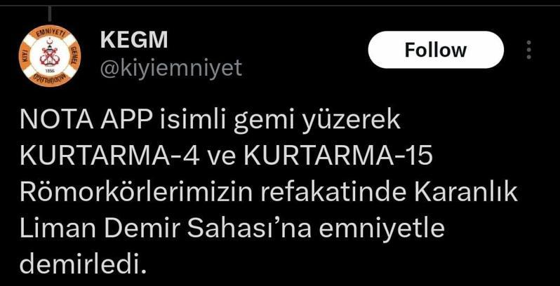 Çanakkale Boğazı’nda makine arızası nedeniyle karaya oturan yük gemisi kurtarıldı