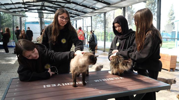Bursa’da öğrenciler sahipsiz sokak hayvanlarını bakımevinde ziyaret etti
