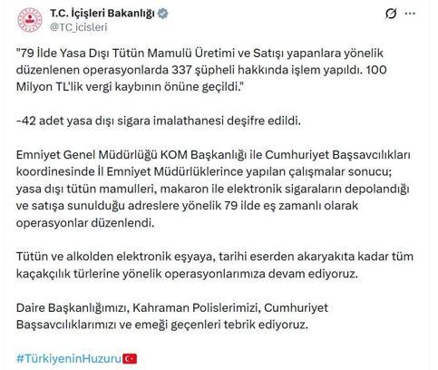 79 ilde kaçak sigara operasyonu; 337 şüpheli hakkında işlem