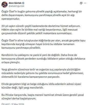 Bakan Gürlek: Bu iftiralar karşısında gerekli yasal süreçleri başlatıyorum