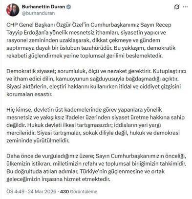 Burhanettin Duran: Demokratik siyaset; sorumluluk, ölçü ve nezaket gerektirir