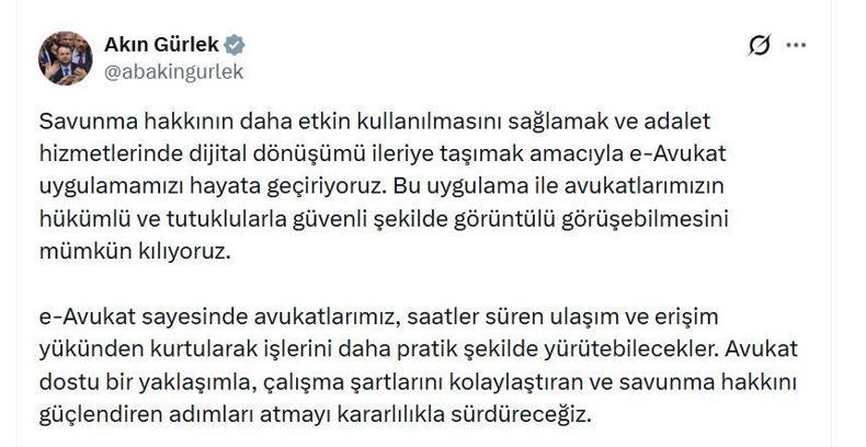 Adalet Bakanı Gürlek: e-Avukat uygulamamızı hayata geçiriyoruz
